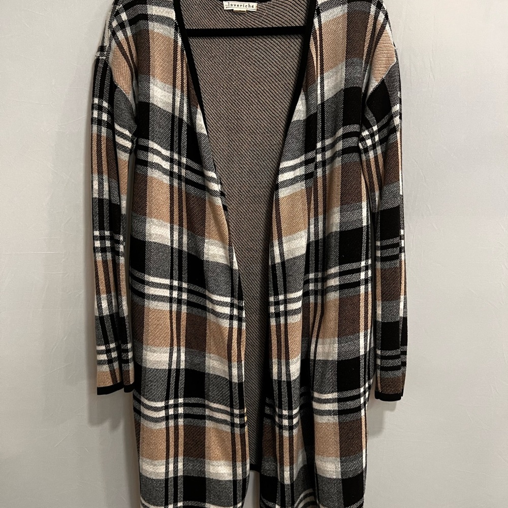 Love Riche Black and Tan Plaid Cardigan